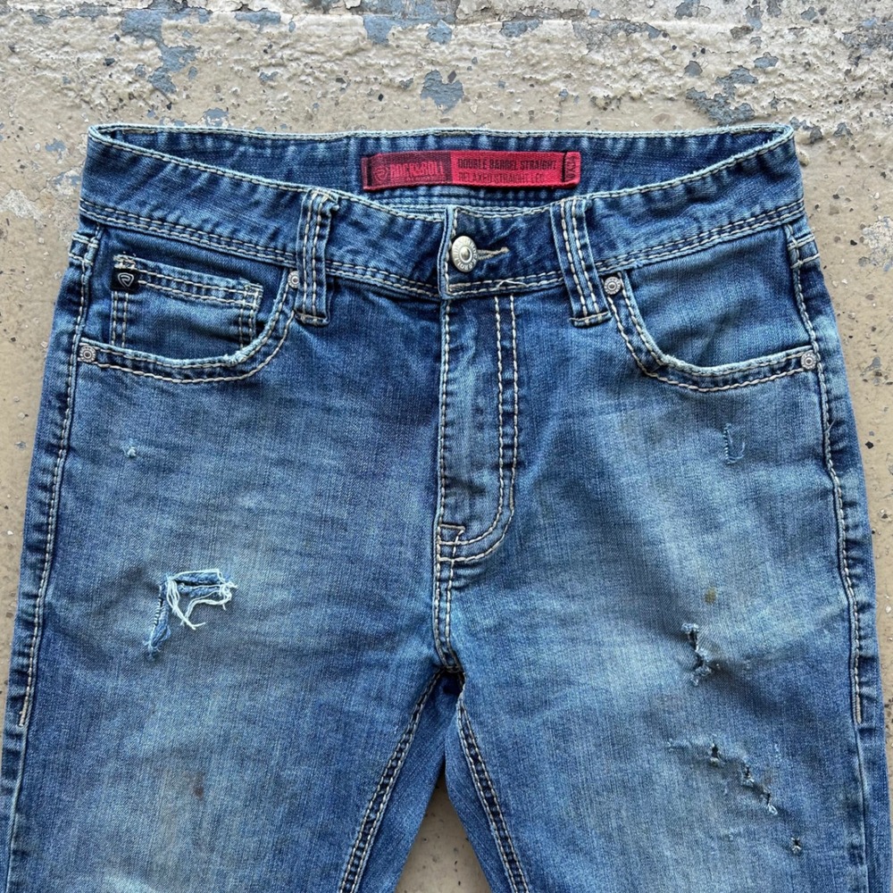 Rock & Roll Denim Double Barrel Straight Leg Jeans Mens 30x32 Distressed Blue